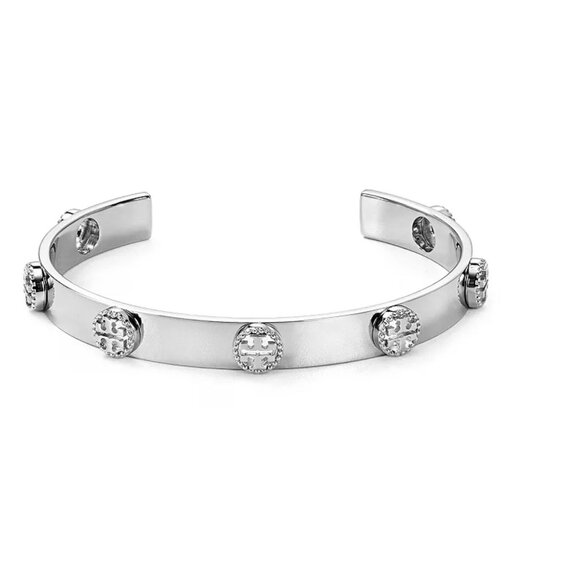 Tory Burch Silver Milgrain Logo-Plaque Cuff Bracelet - Picture 2 of 4